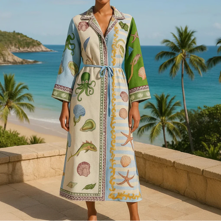 Printed Belted Midi Shirt Dress