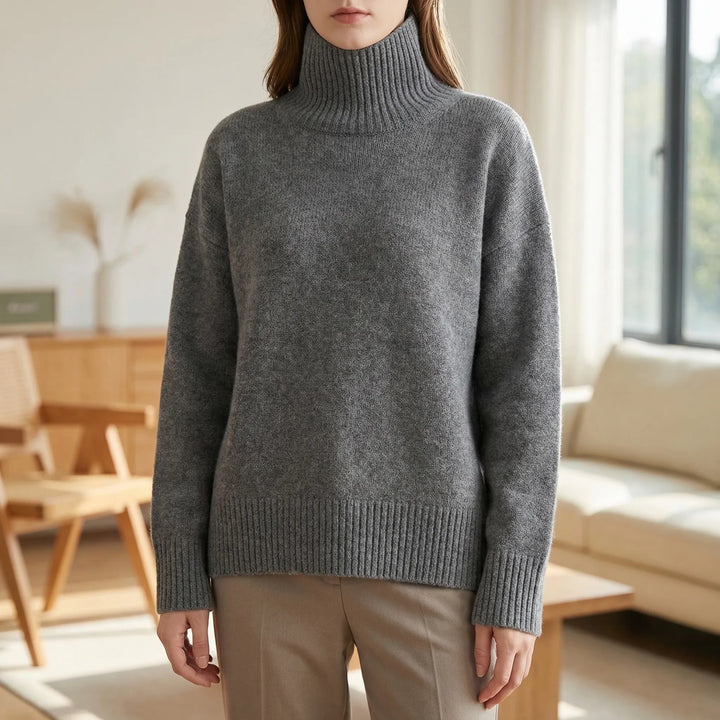 Women’s Turtleneck Sweater with Long Sleeves and Ribbed Texture