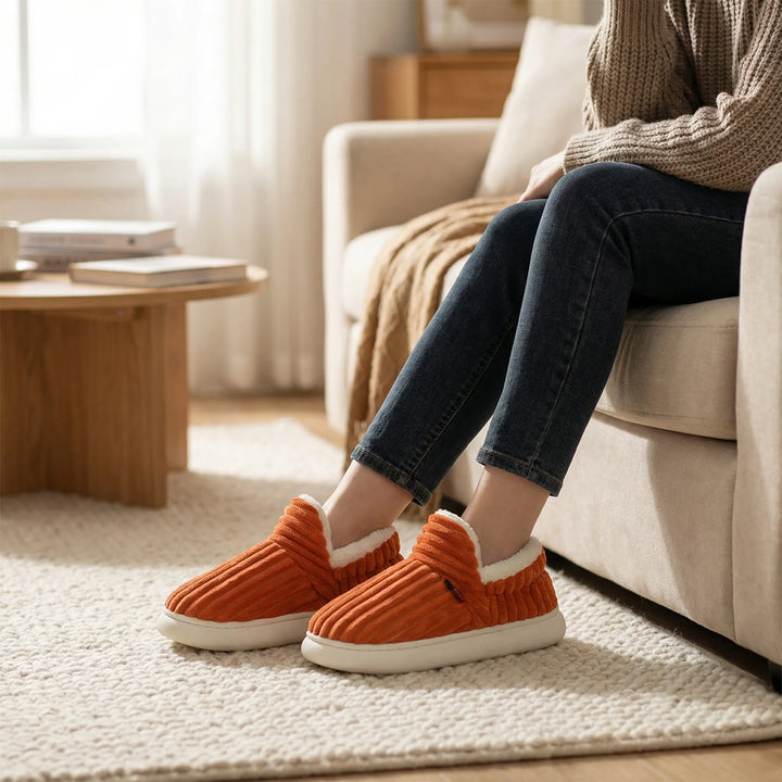 Women’s Plush Slippers – Ribbed Indoor Footwear
