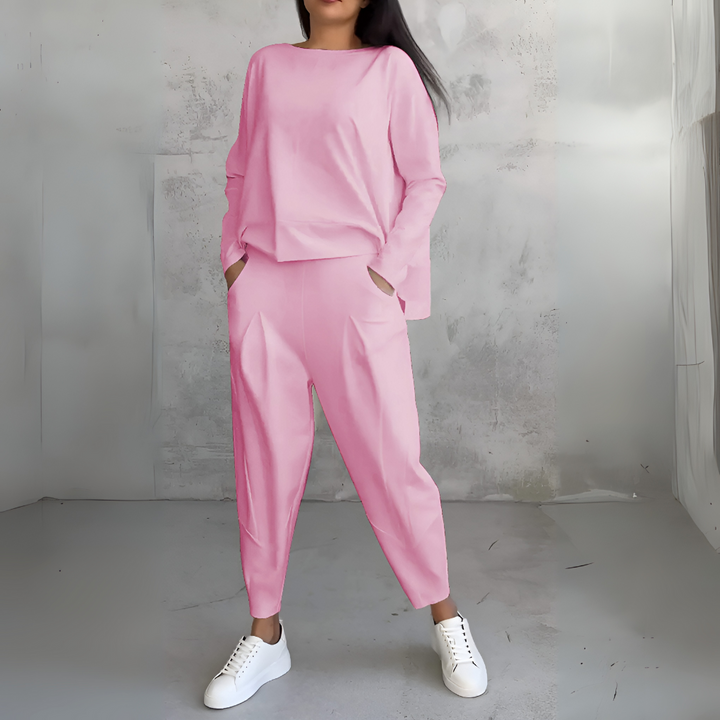 Two-Piece Casual Set with Round Neck and Long Sleeves