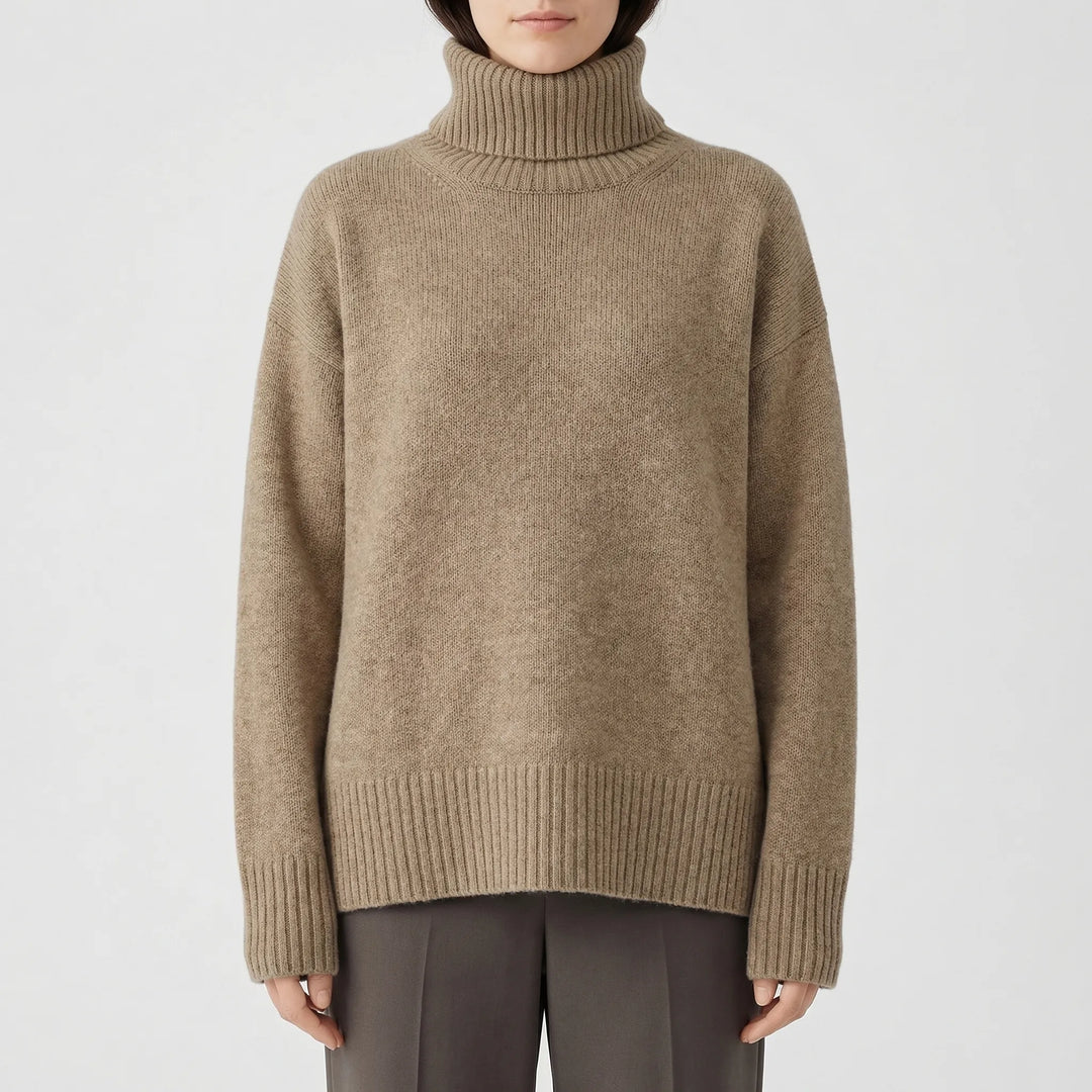 Women’s Turtleneck Sweater with Long Sleeves and Ribbed Texture
