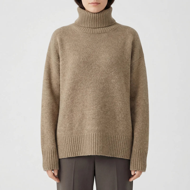 Women’s Turtleneck Sweater with Long Sleeves and Ribbed Texture