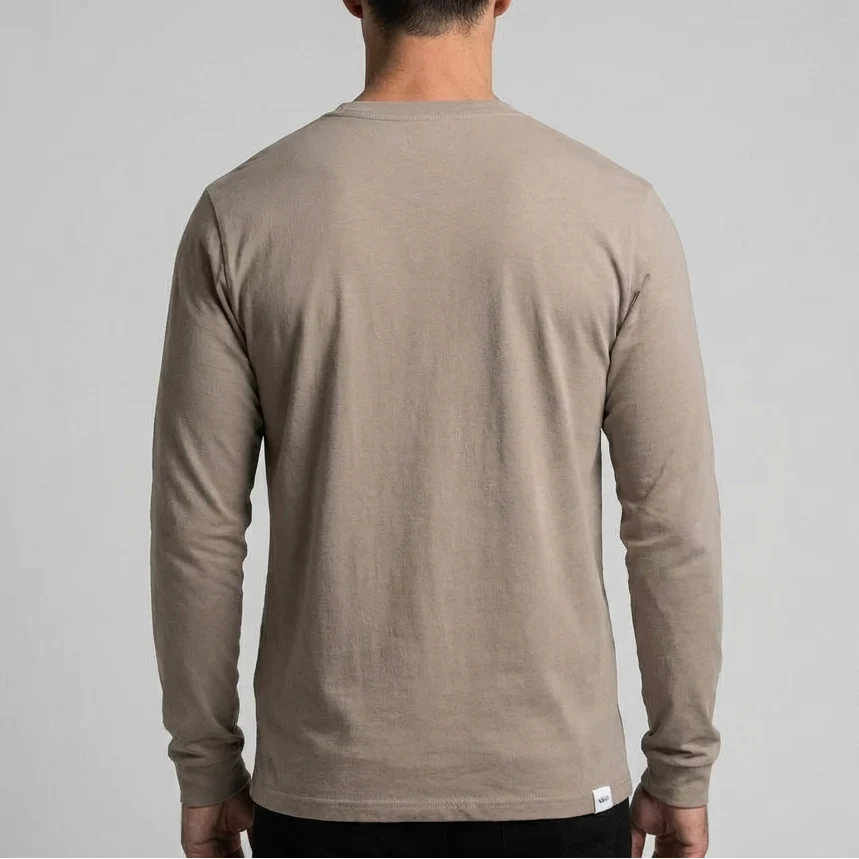Men's Cotton Long-Sleeved Shirt with Round Neck