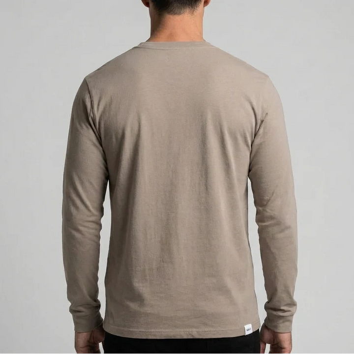 Men's Cotton Long-Sleeved Shirt with Round Neck
