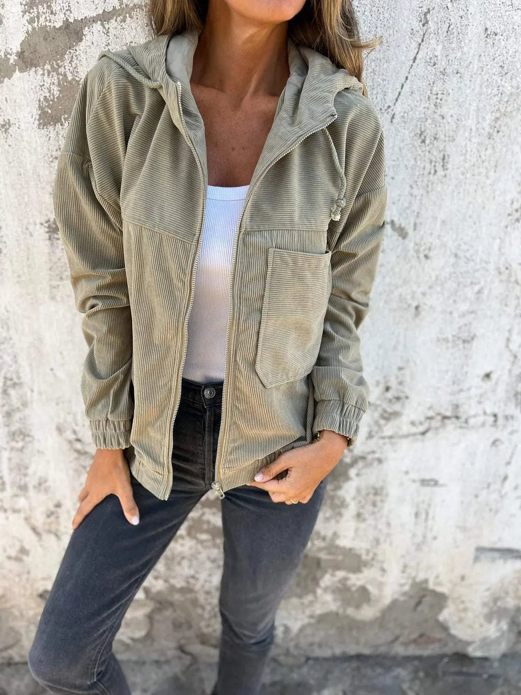 Casual Corduroy Jacket with Hood