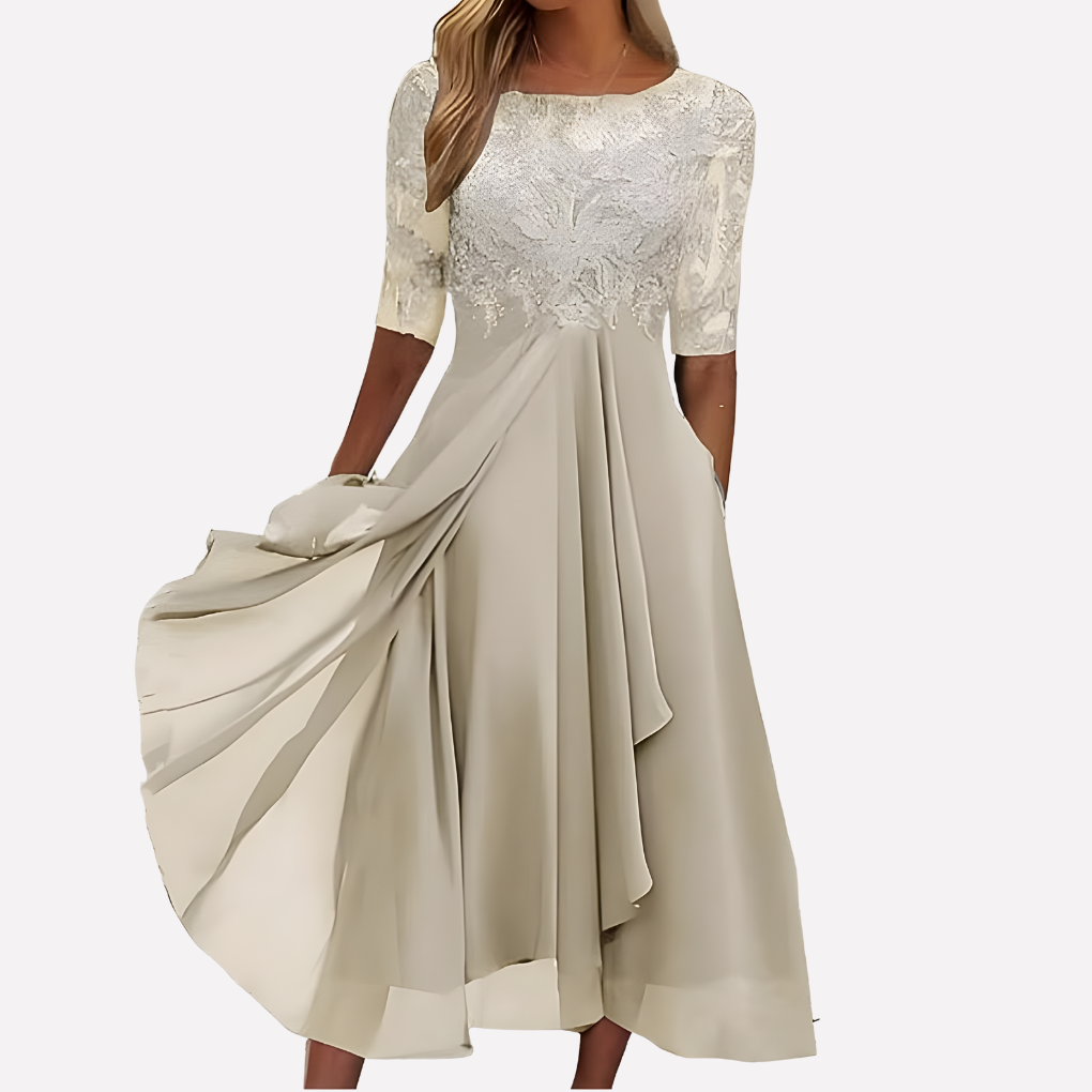 Women’s Floral Lace Chiffon Evening Dress
