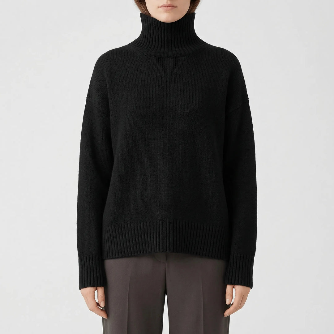 Women’s Turtleneck Sweater with Long Sleeves and Ribbed Texture
