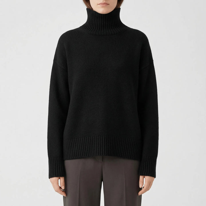 Women’s Turtleneck Sweater with Long Sleeves and Ribbed Texture