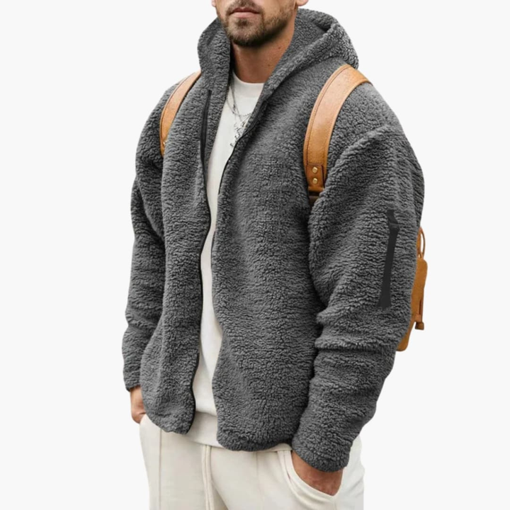 Men’s Fleece Jacket with Hood and Full Zipper