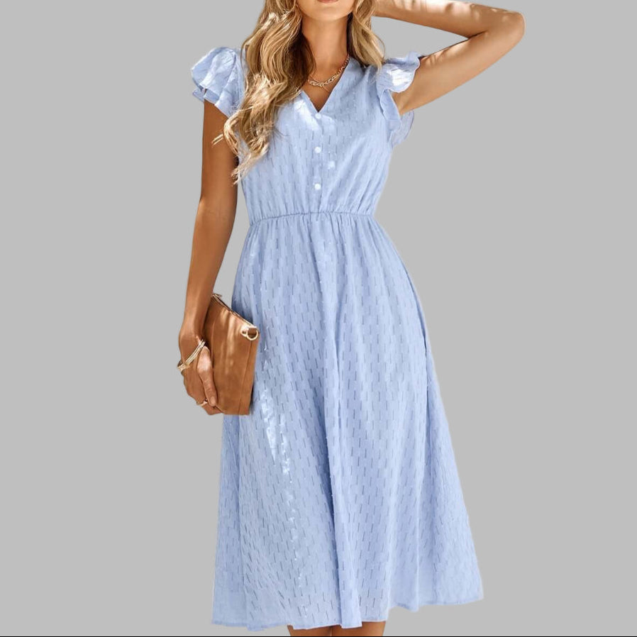 Women's Flowy V-Neck Ruffled Midi Dress