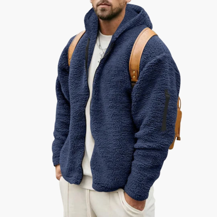 Men’s Fleece Jacket with Hood and Full Zipper