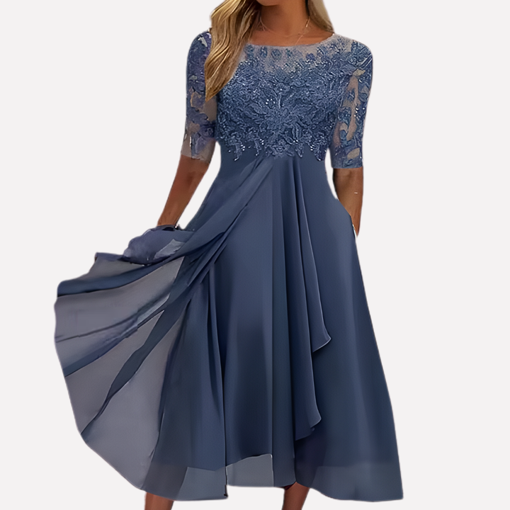 Women’s Floral Lace Chiffon Evening Dress