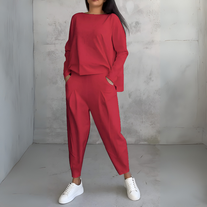 Two-Piece Casual Set with Round Neck and Long Sleeves