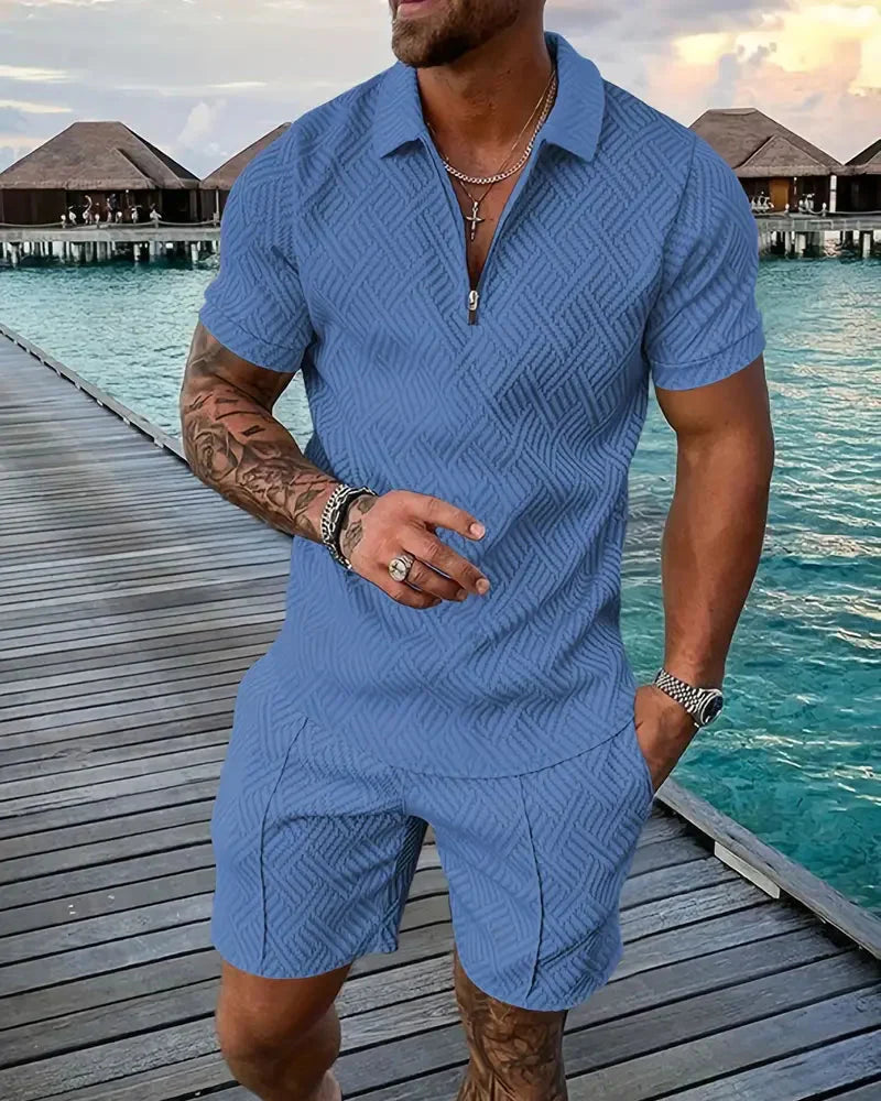 Casual Zipper Collar Summer Tracksuit Outfit