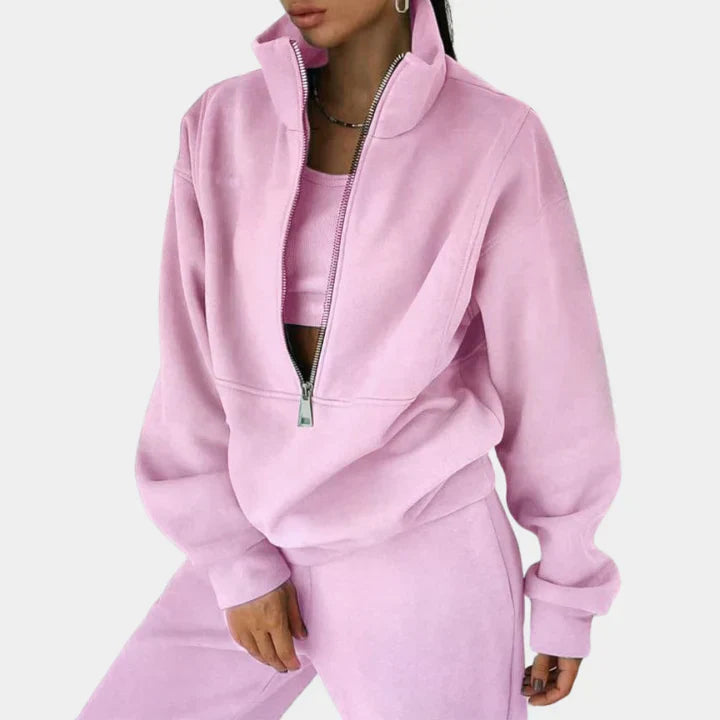 Comfortable Tracksuit Pullover with Zipper for Women