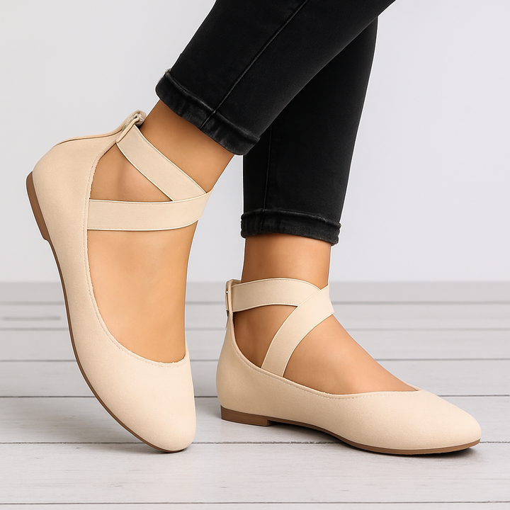 Suede Finish Elastic Strap Ballet Flats