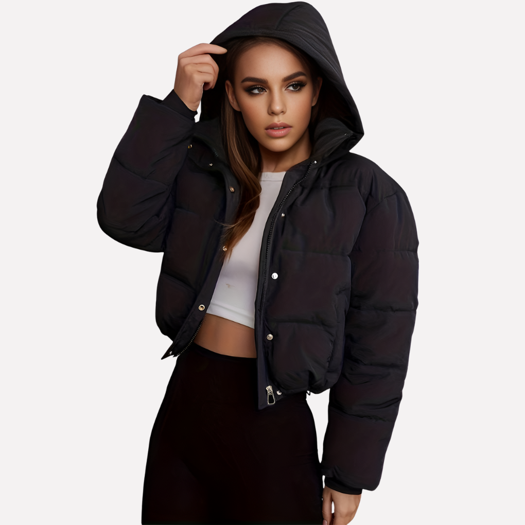 Women’s Short Jacket with Hood and Front Zipper
