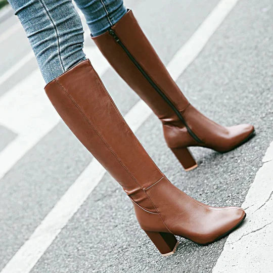 Women's Heeled Knee-High Boots with Zipper