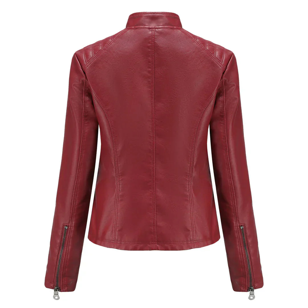 Stylish Faux Leather Women's Jacket with Classic Biker Design