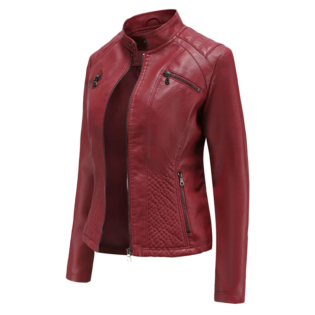 Stylish Faux Leather Women's Jacket with Classic Biker Design