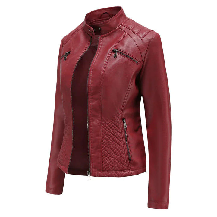 Stylish Faux Leather Women's Jacket with Classic Biker Design