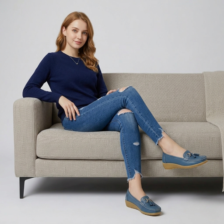 Leather Cut-Out Ballerina Flats for Women