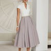 White Colorblock V-Neck Flared Summer Dress