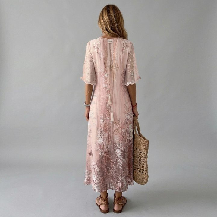 Women’s Floral Print V-Neck Loose Maxi Dress