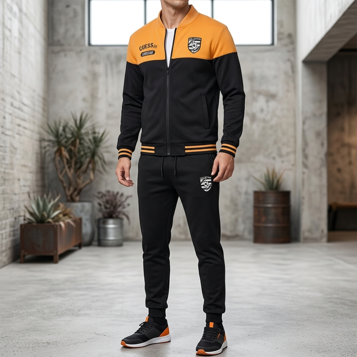 Sporty Baseball Men's Tracksuit in White and Blue
