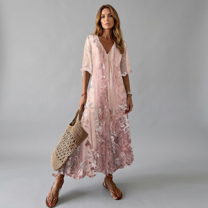 Women’s Floral Print V-Neck Loose Maxi Dress