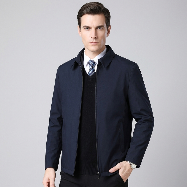 Men's Fall Jacket with Zipper and Classic Collar
