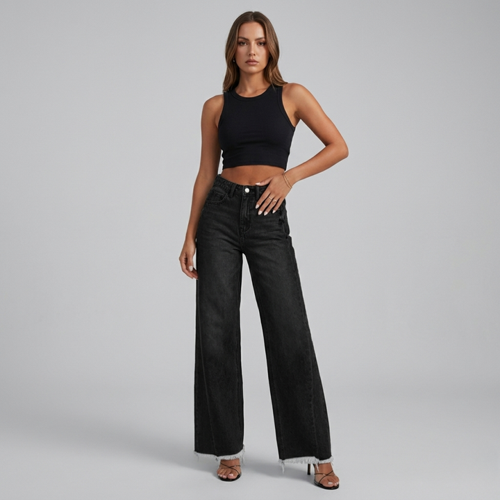 Women's Wide-Leg Jeans with Bold Frayed Hem