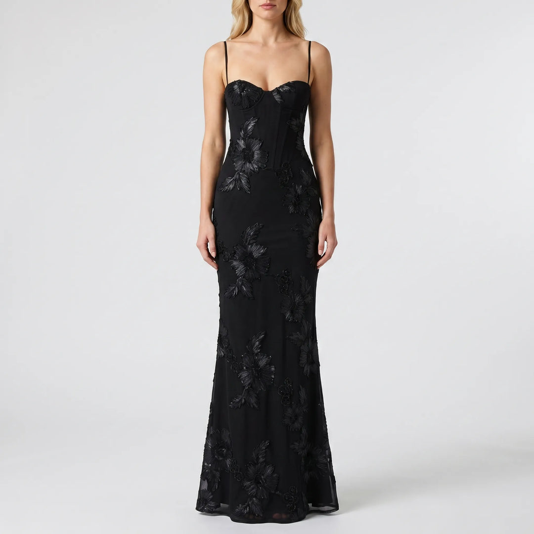 FlorenteFitted Floral Appliqué Maxi Dress