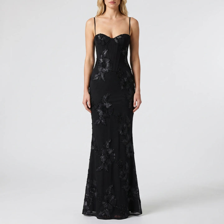 FlorenteFitted Floral Appliqué Maxi Dress