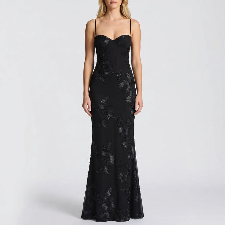 FlorenteFitted Floral Appliqué Maxi Dress