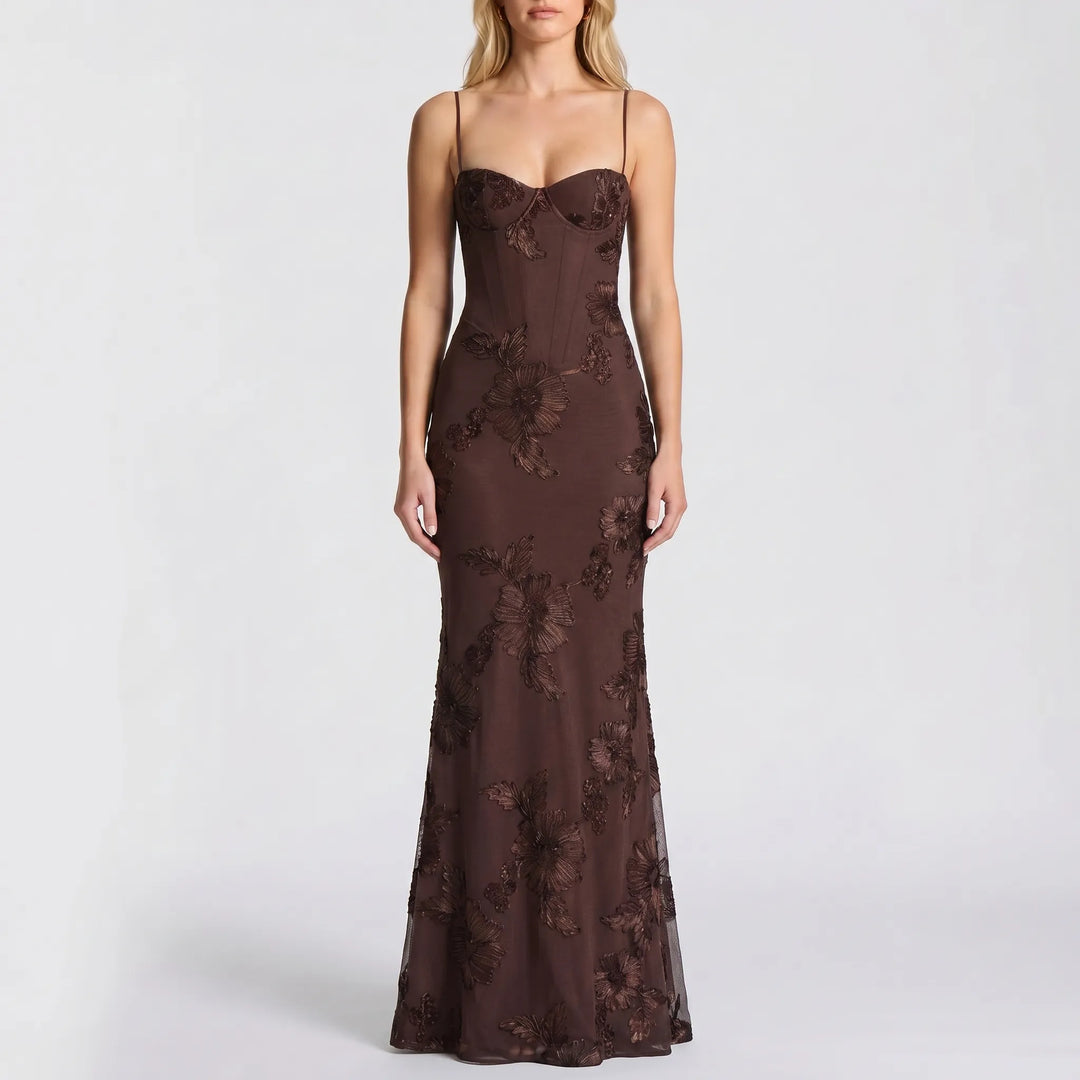 FlorenteFitted Floral Appliqué Maxi Dress