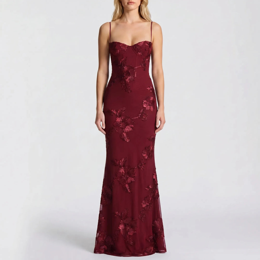 FlorenteFitted Floral Appliqué Maxi Dress