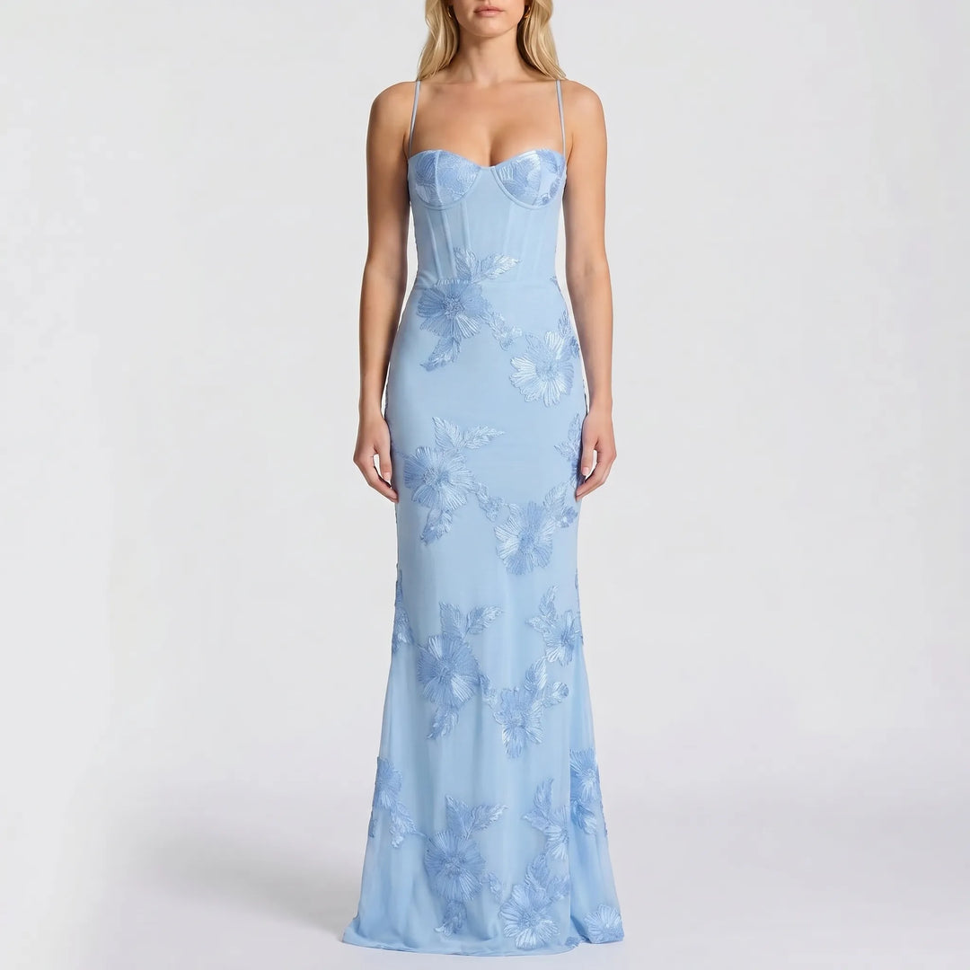 FlorenteFitted Floral Appliqué Maxi Dress