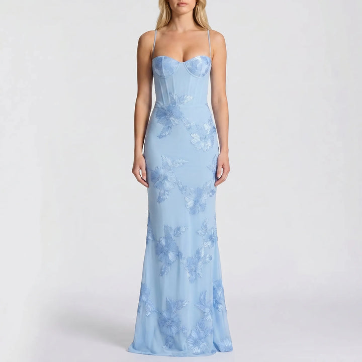 FlorenteFitted Floral Appliqué Maxi Dress