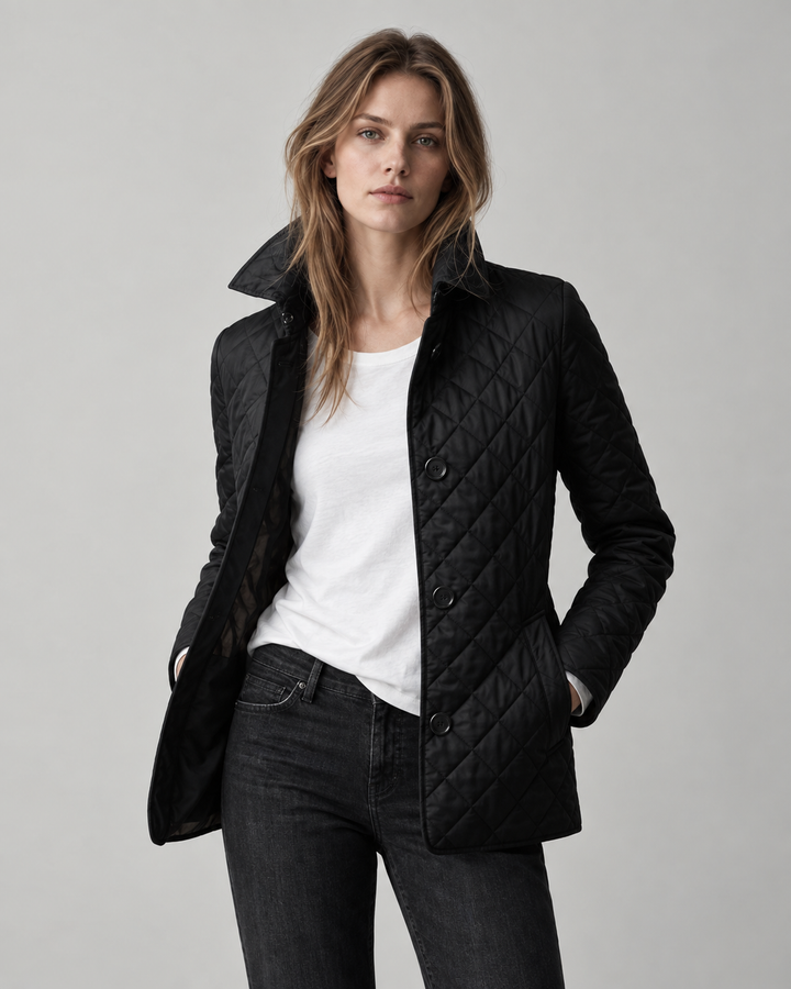 Women’s Casual Quilted Jacket with Turned-Down Collar