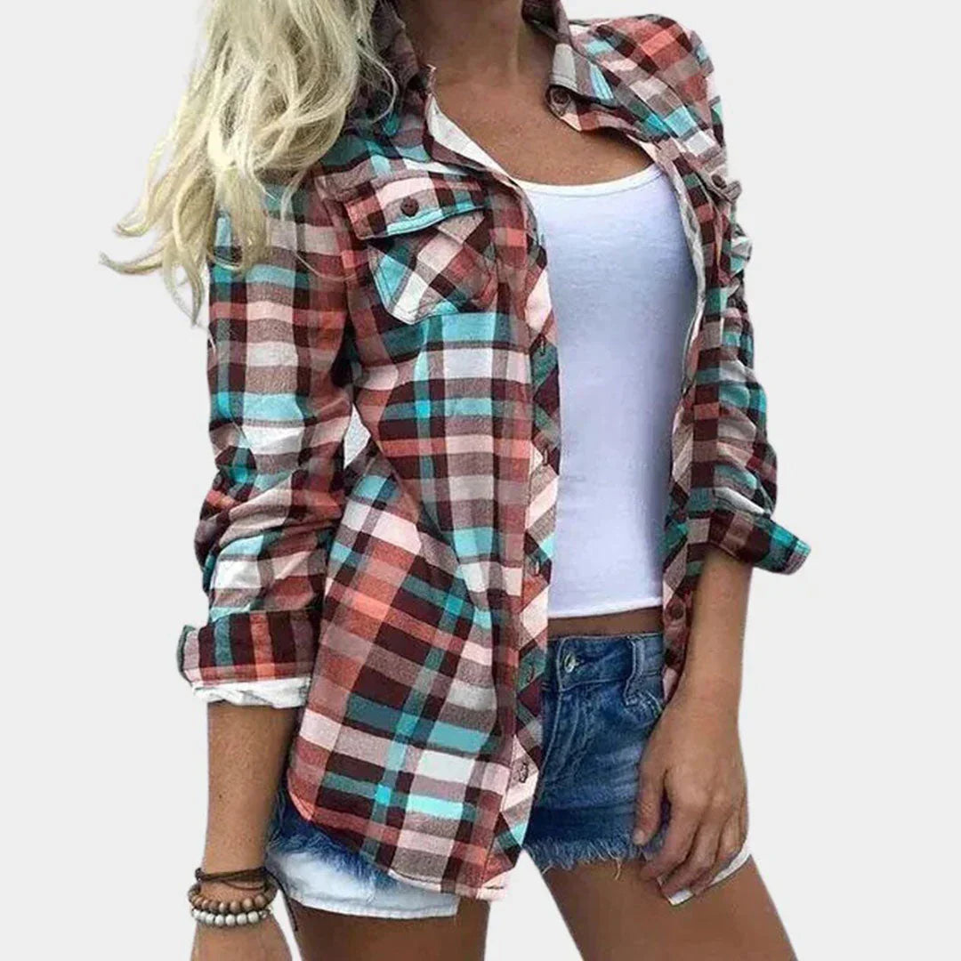 PlaidEase – Women's Blouse with Timeless Plaid Design and Feminine Touch