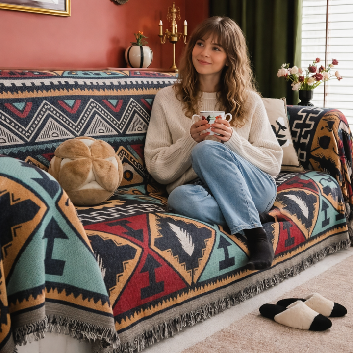 Aztec Geometric Pattern Sofa Cover Boho-Inspired Elegance for Your Living Space