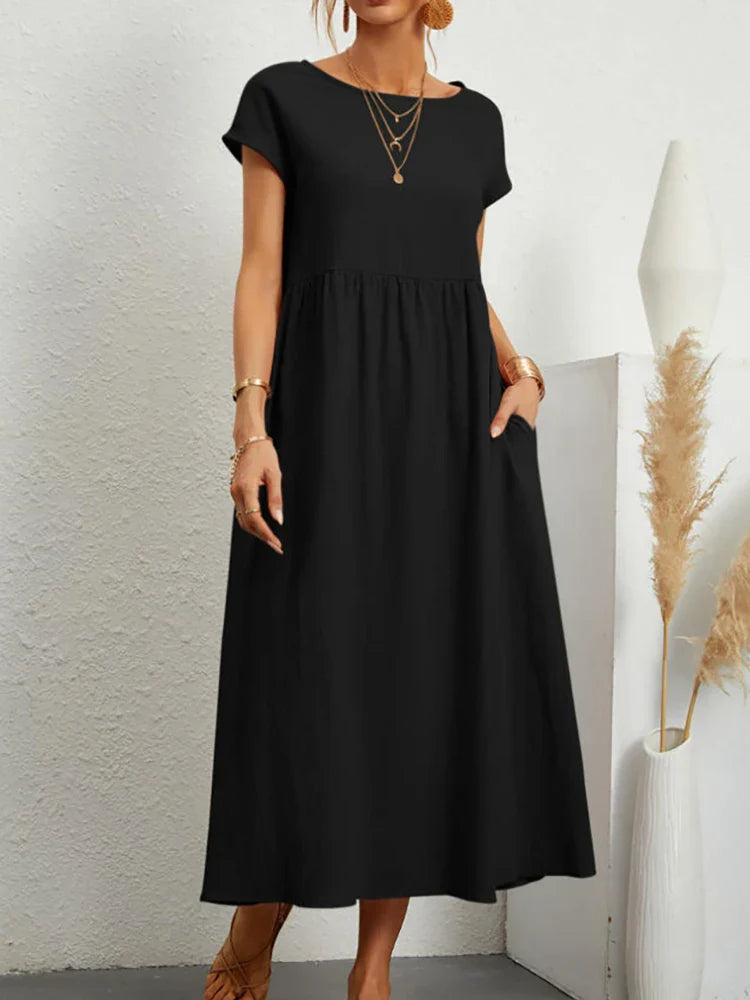 Vintage Cotton O-Neck Dress
