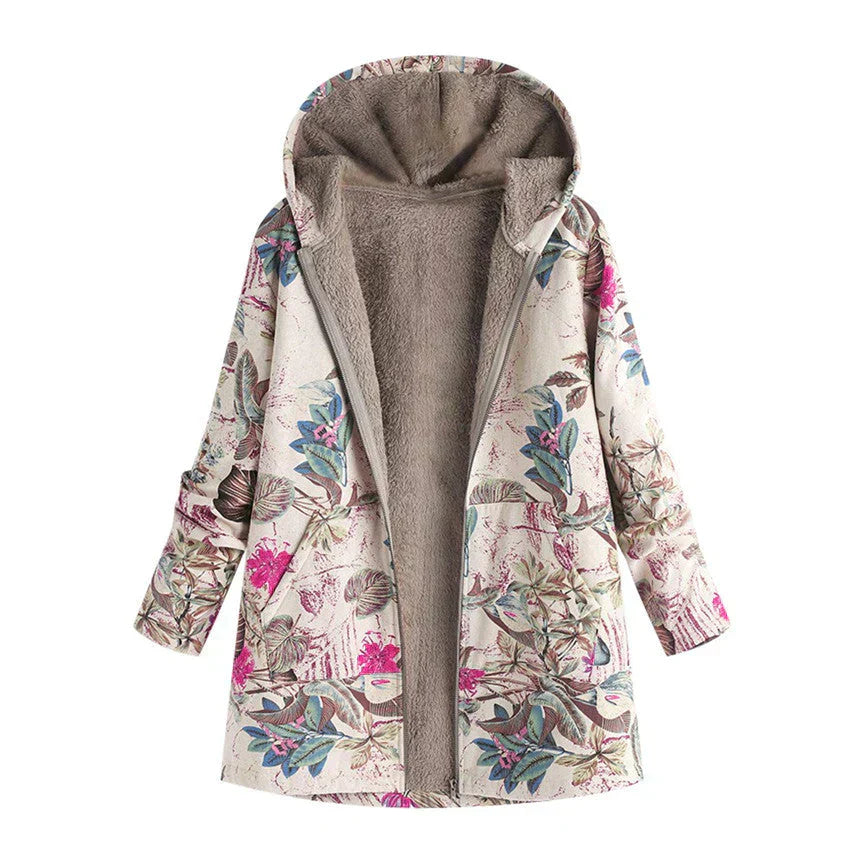Long Women's Spring Jacket with Hood and Front Pockets