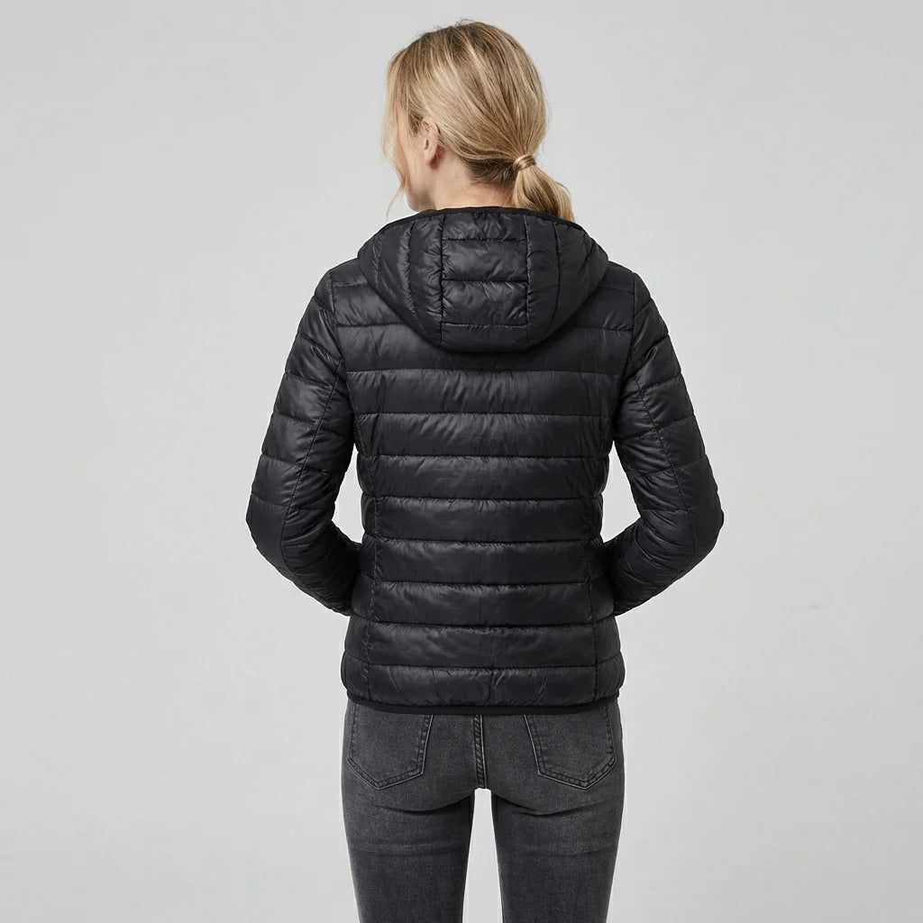 Ultra-Light, Packable Down Coat with Hood for Women