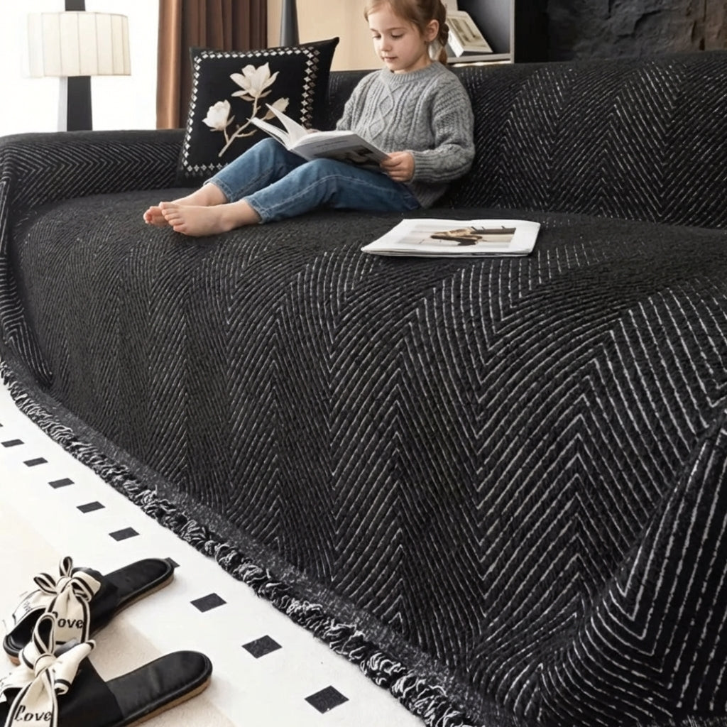 Reversible Herringbone Couch Cover