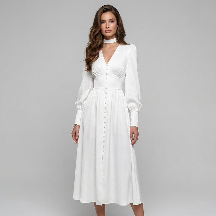 Elegant Satin V-Neck Maxi Dress for Women Timeless Elegance with a Modern Touch