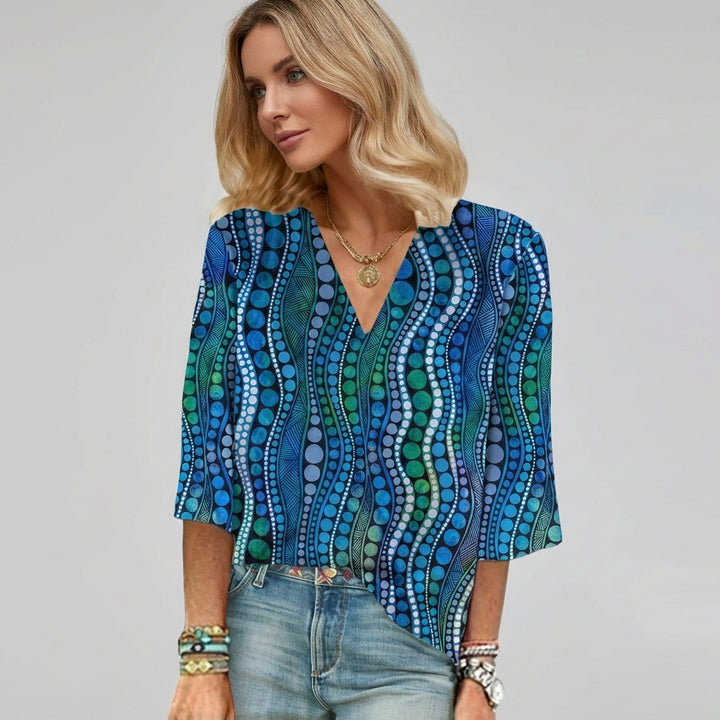 Abstract Polkadot Blouse with Flattering V-Neck