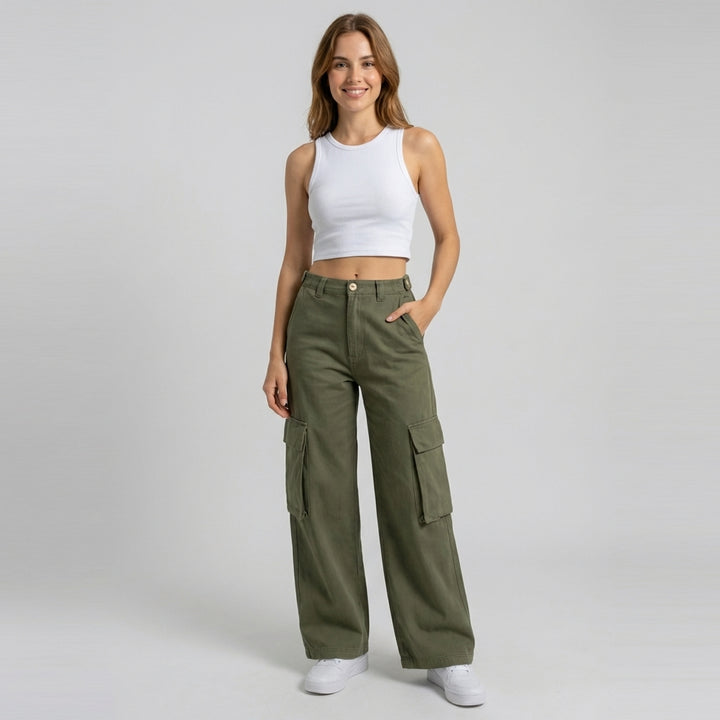 Trendy High Waist Cargo Jeans for Women