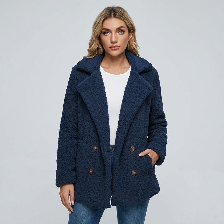 Mid-Length Coat with Double-Breasted Buttons Chic Warmth with a Timeless Silhouette